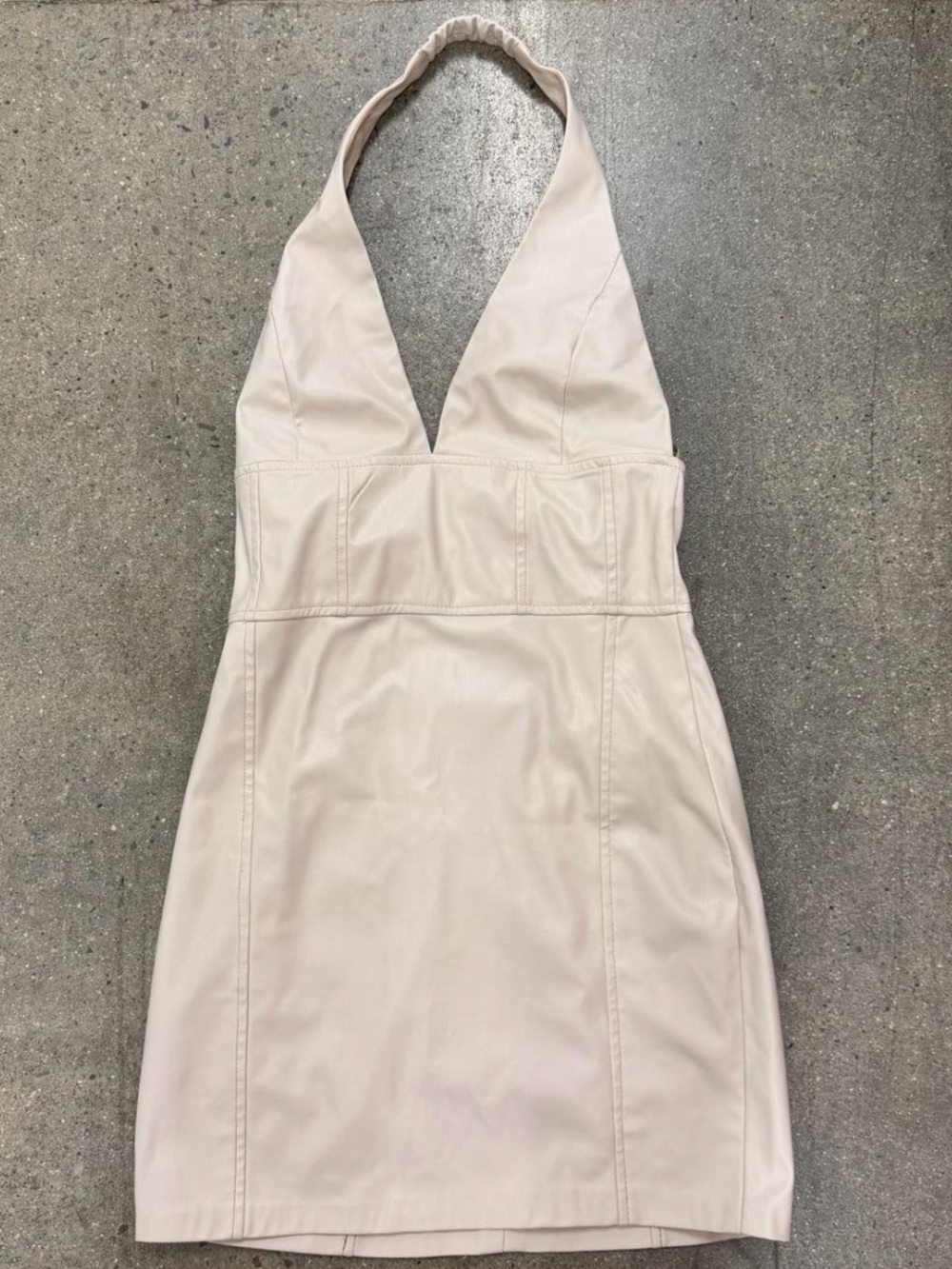 Bershka white halter leathery mini dress (S)